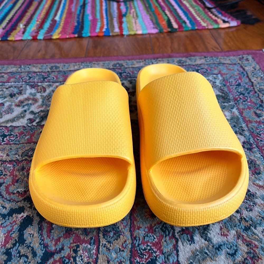 Yellow cushion slides sandals